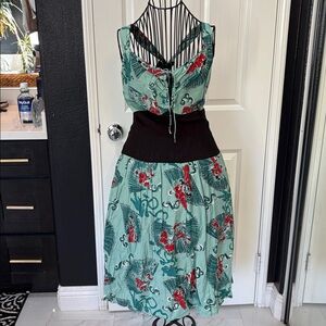 NWT Trashy Diva Turquoise Black Asian Geisha Lamour Dress Retro Pinup Midi dress